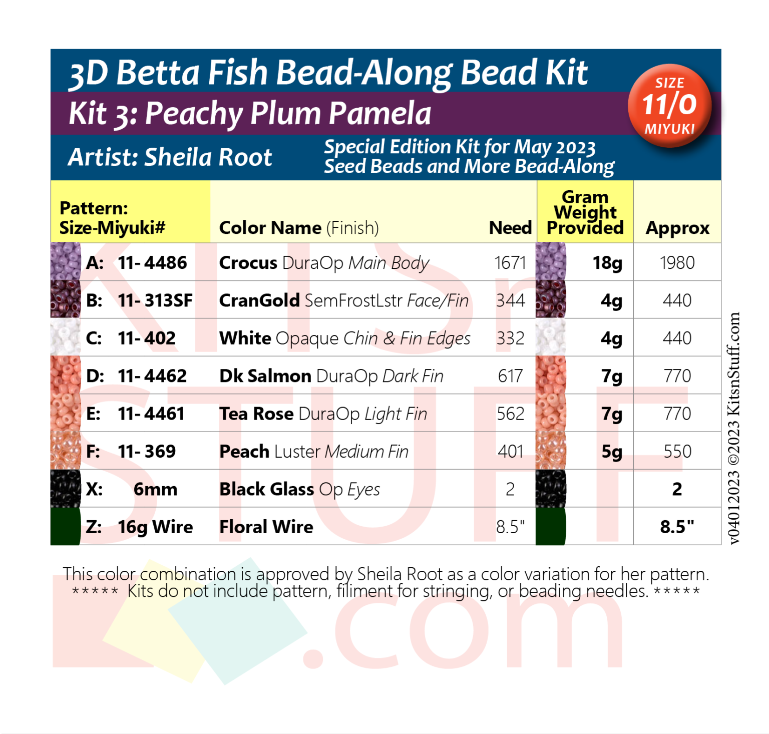 Betta FishPeachy Plum Pamela11/0 Bead Kit
