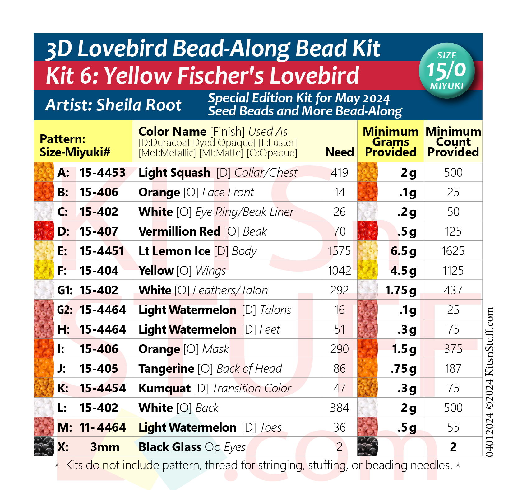 Lovebirds<BR><B>Size 15/0 x8 Colors<BR>Bead Kits</B> - Image 13