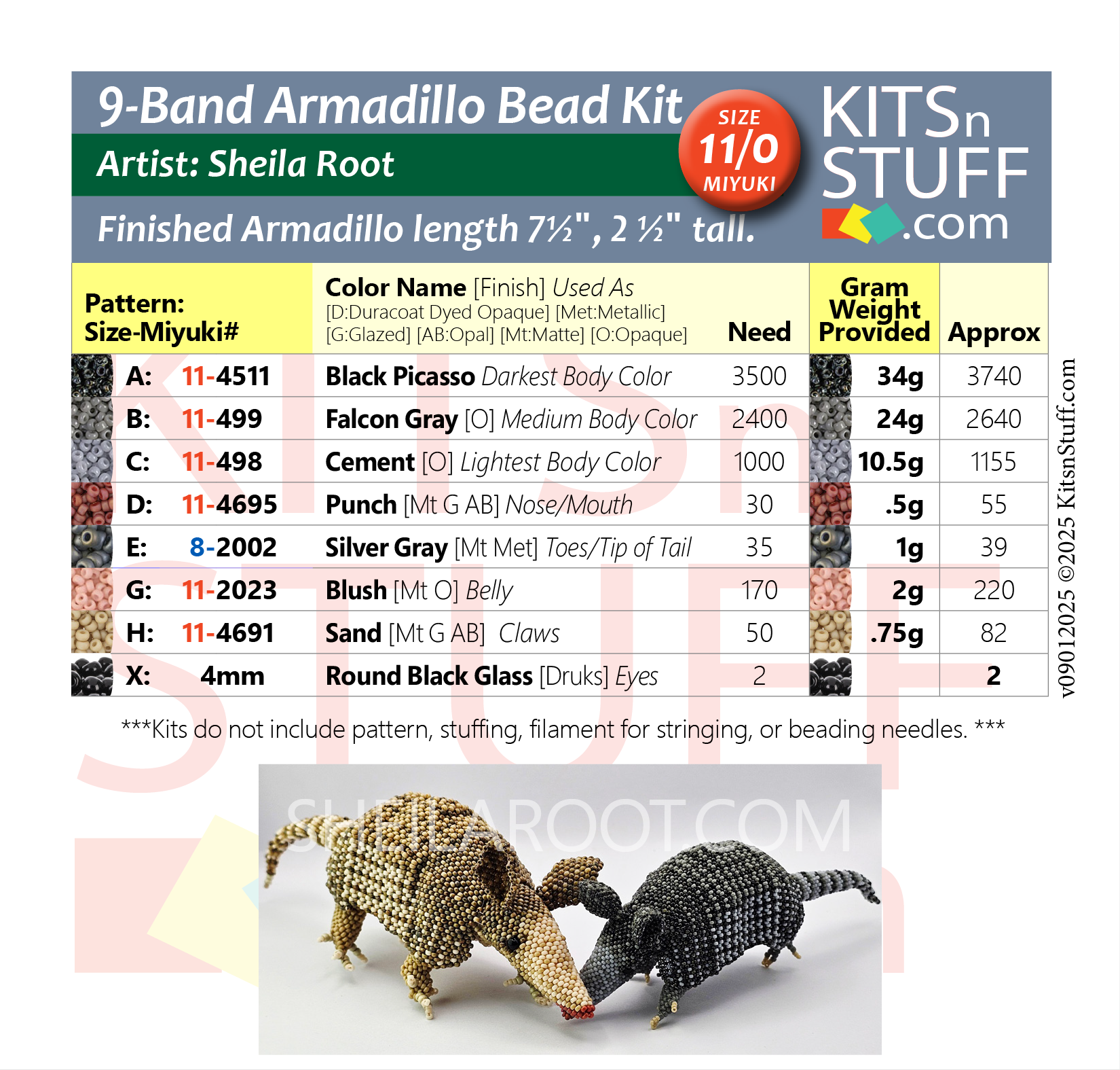 9-Banded Armadillo <br>15/0 & 11/0 Bead Kits - Image 3