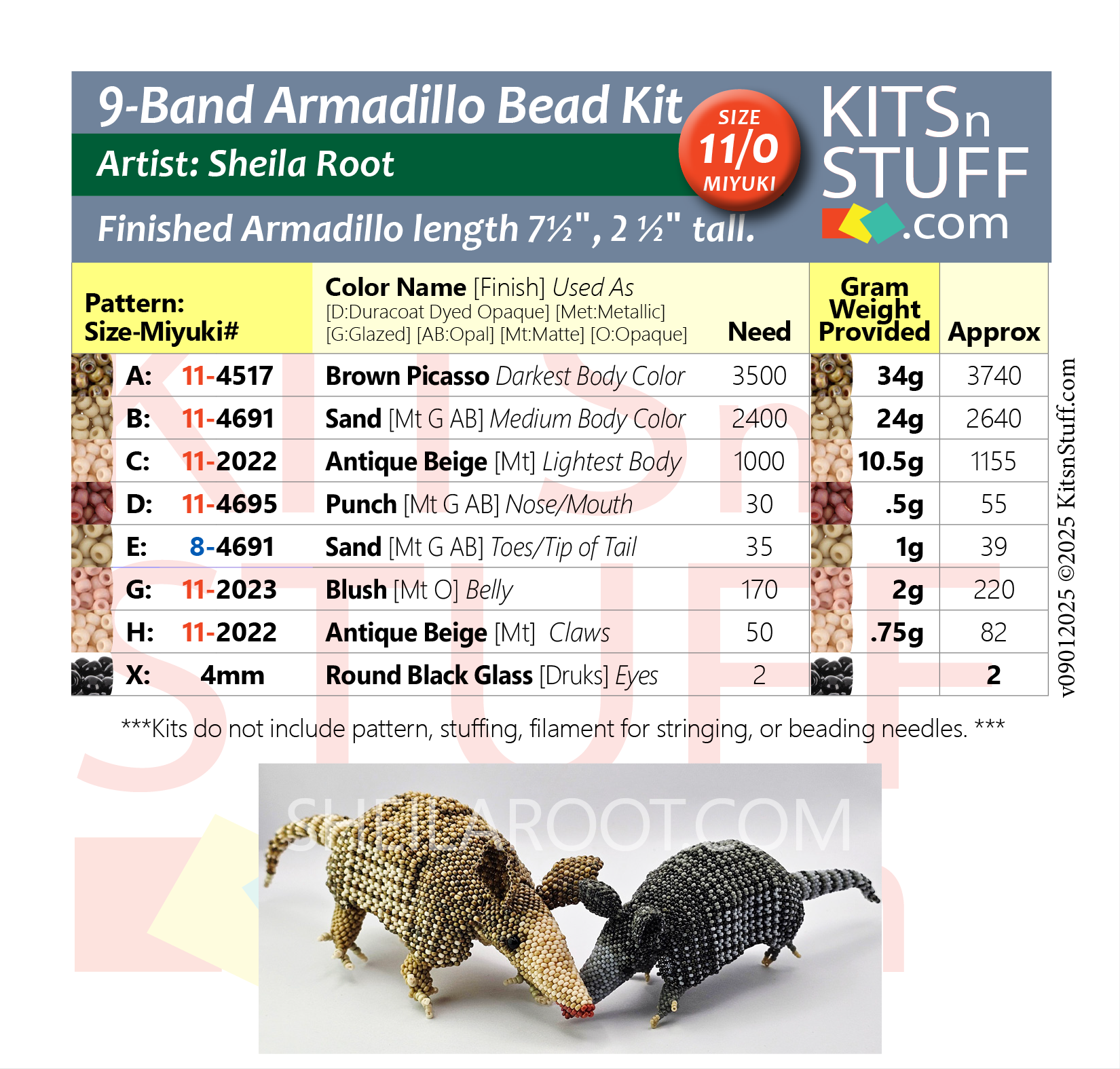 9-Banded Armadillo <br>15/0 & 11/0 Bead Kits - Image 5