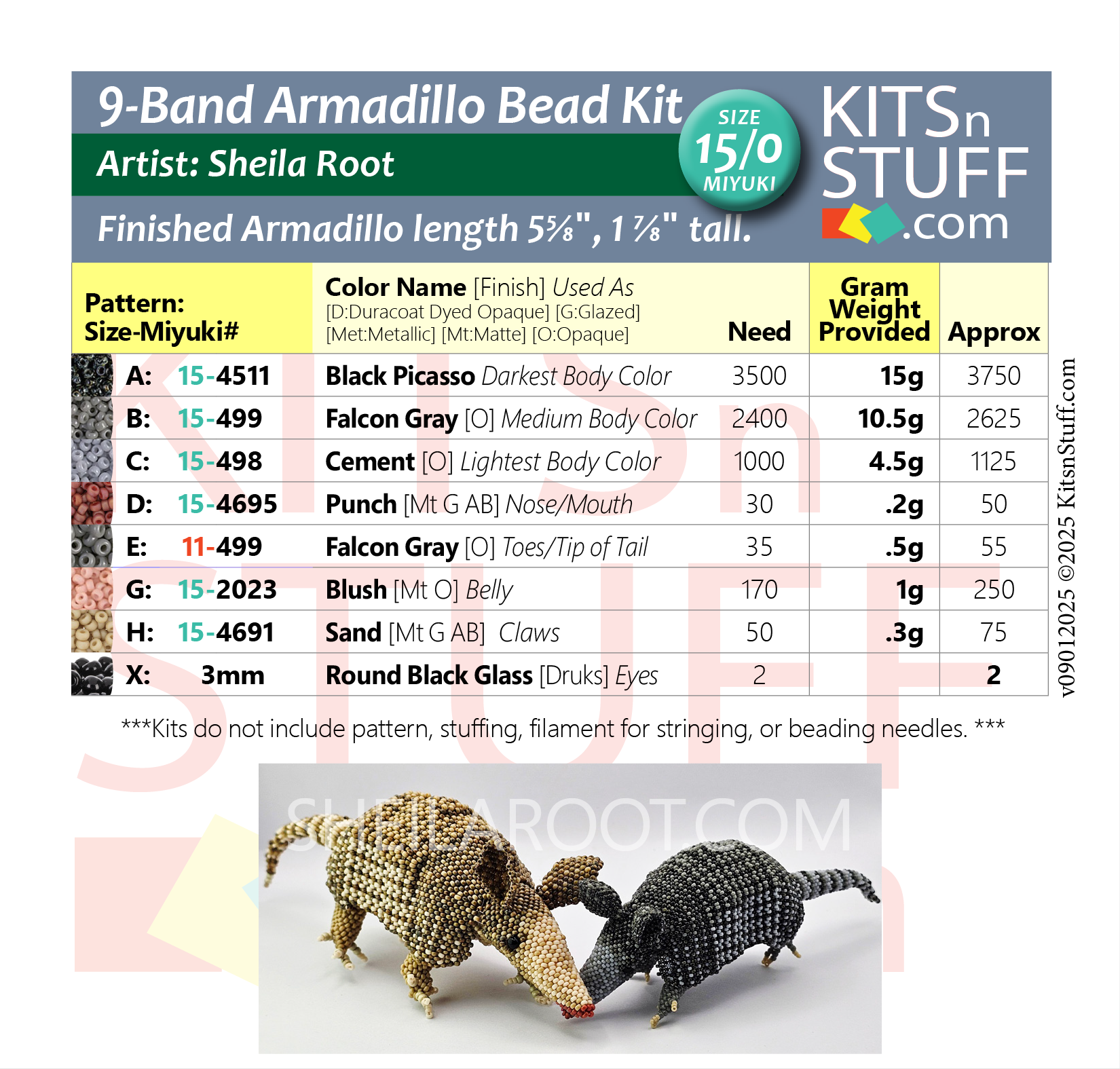 9-Banded Armadillo <br>15/0 & 11/0 Bead Kits - Image 7
