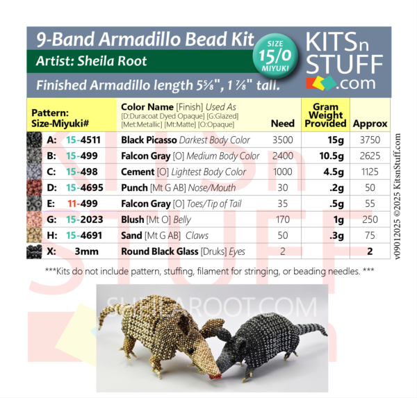 9-Banded Armadillo <br>15/0 & 11/0 Bead Kits - Image 3
