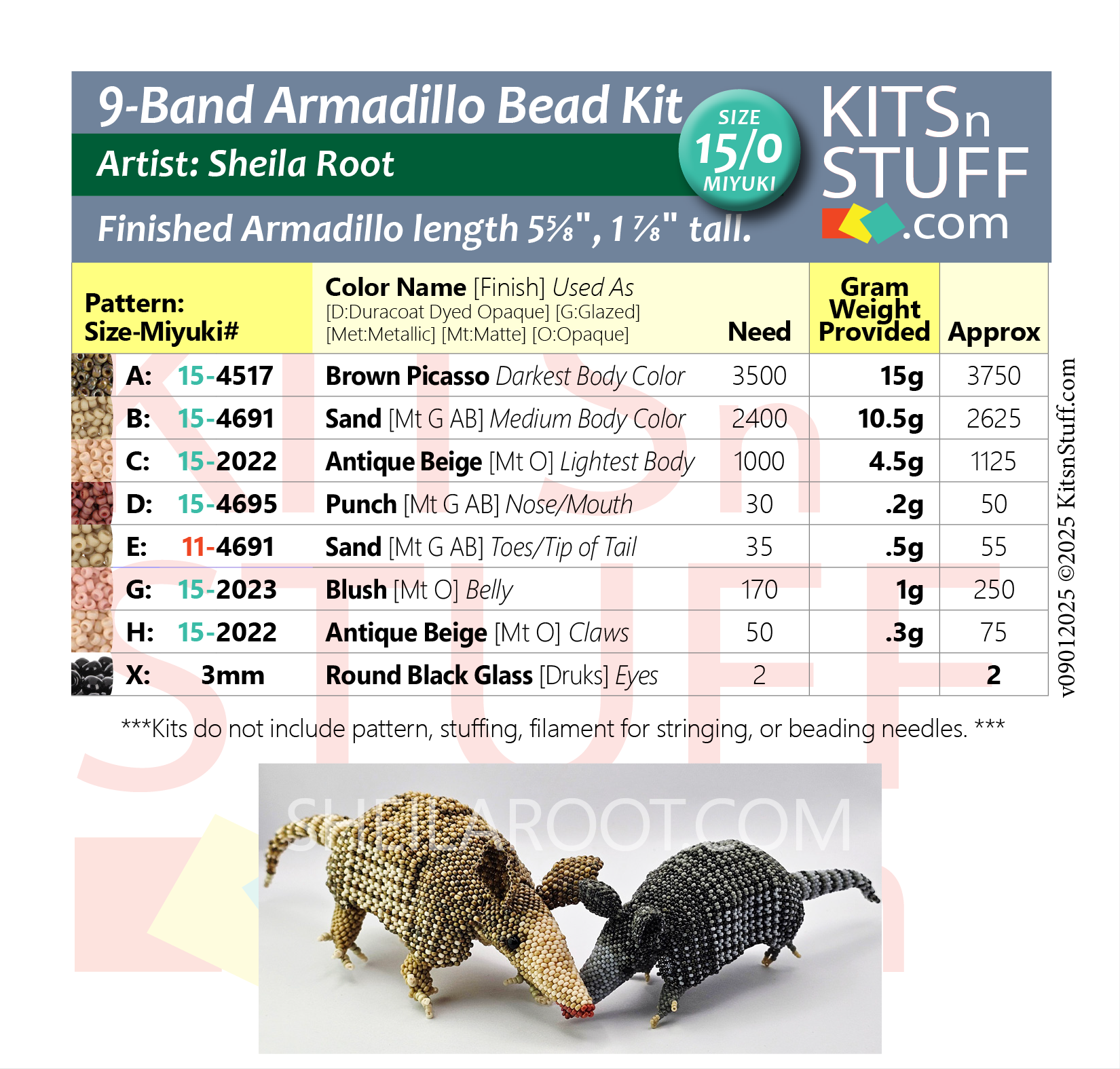 9-Banded Armadillo <br>15/0 & 11/0 Bead Kits - Image 9