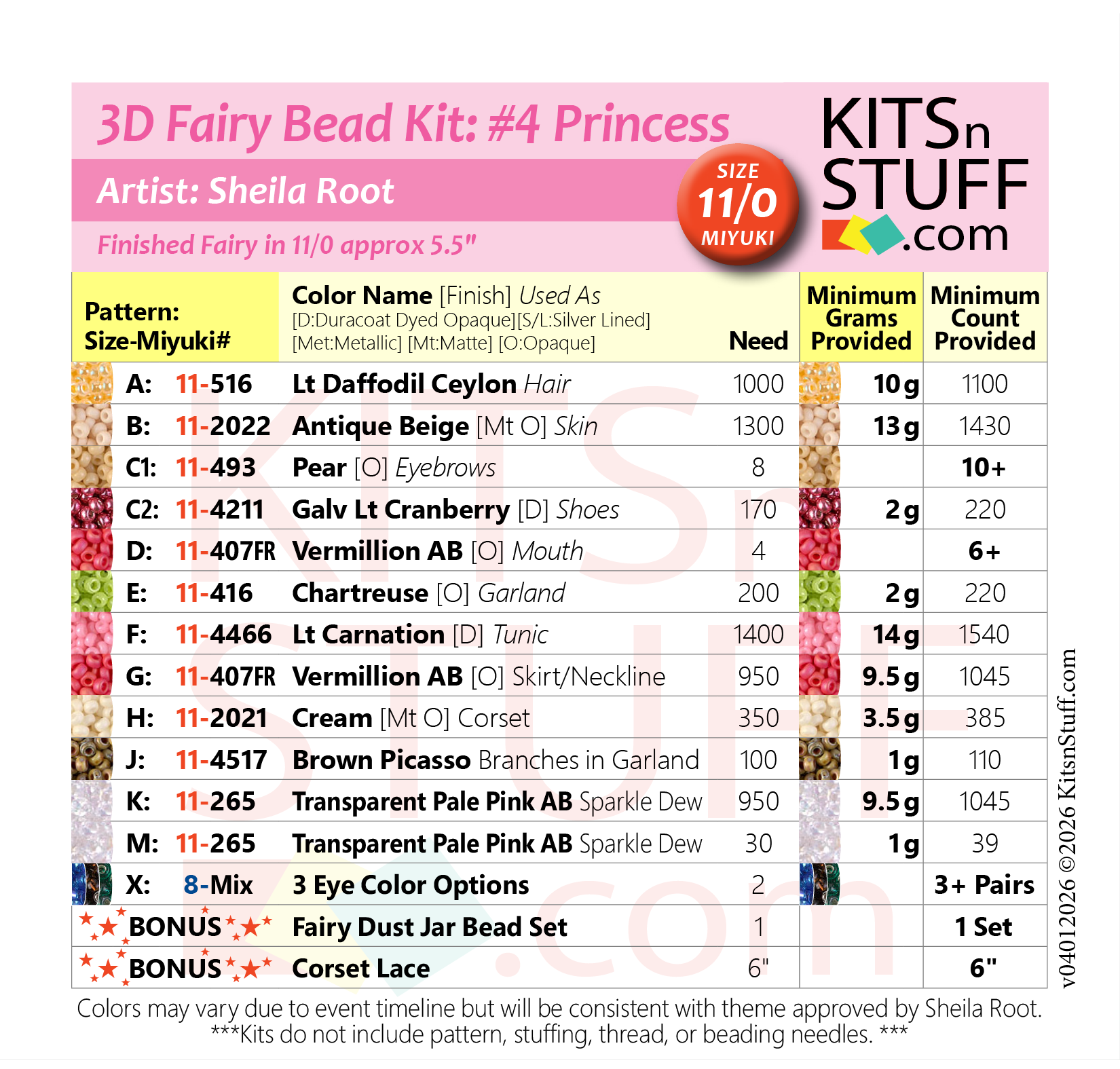 Fairy<BR><B>Size 11/0 x4 Colors<BR>Bead Kits</B> - Image 9