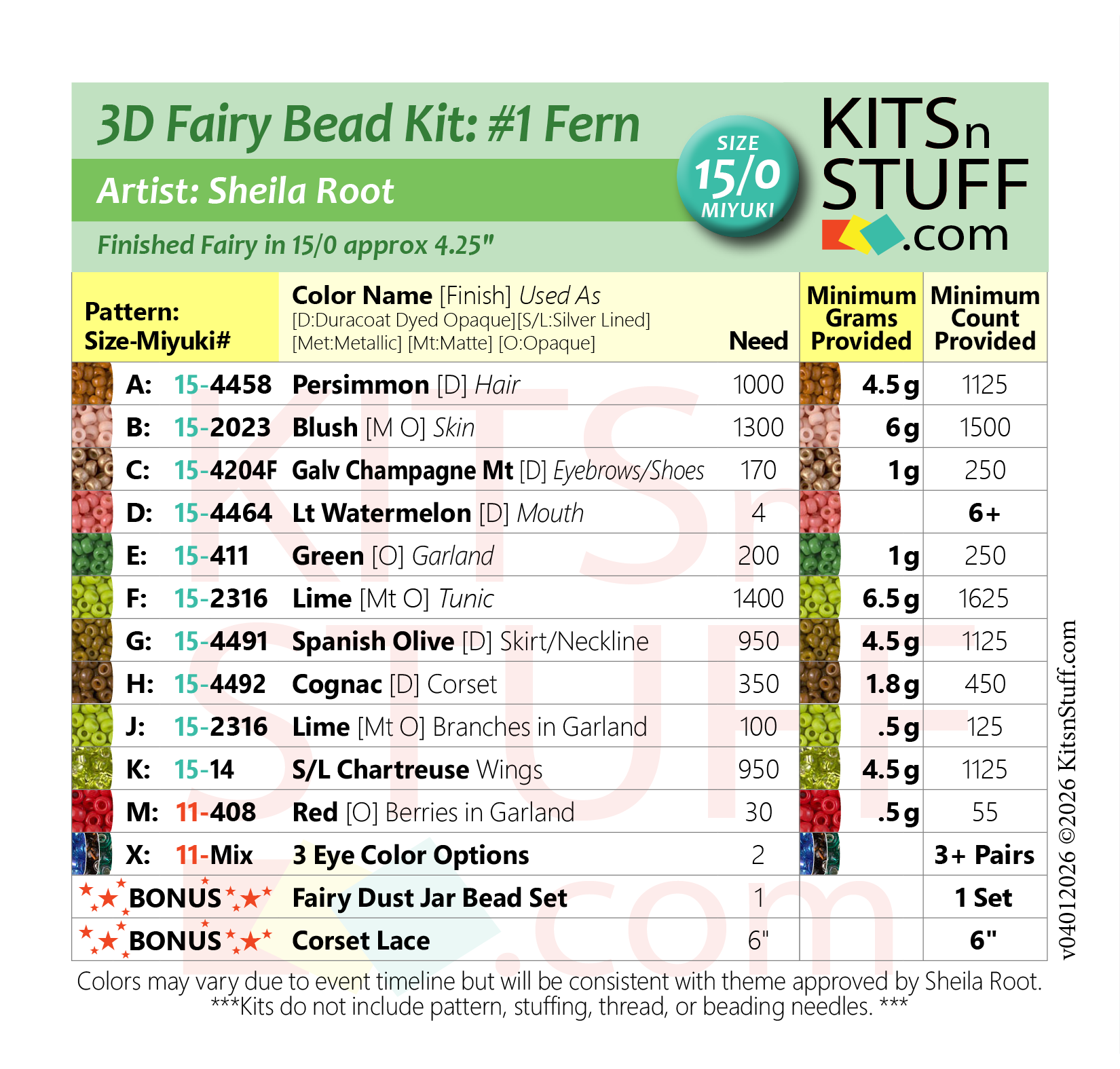 Fairy<BR><B>Size 15/0 x4 Colors<BR>Bead Kits</B> - Image 3