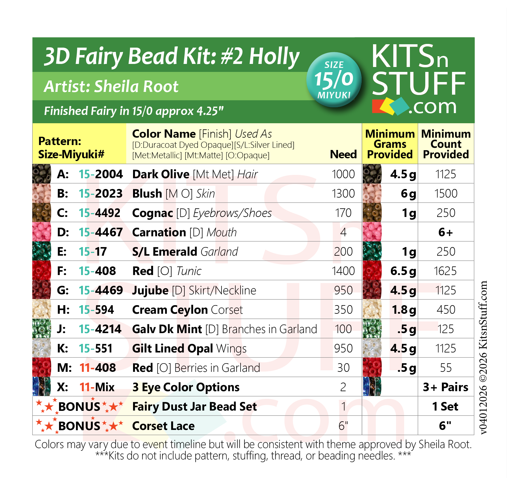 Fairy<BR><B>Size 15/0 x4 Colors<BR>Bead Kits</B> - Image 5