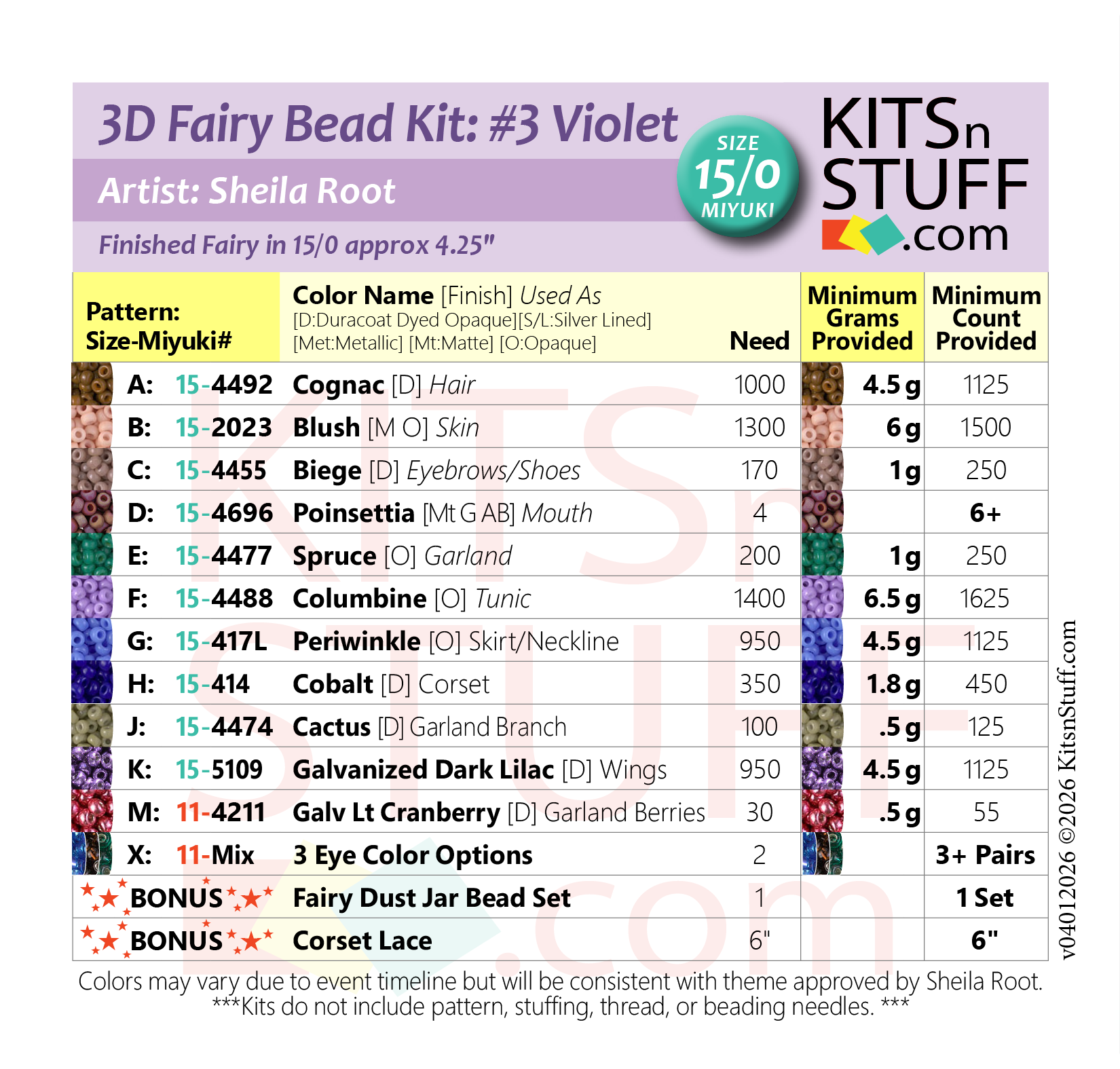 Fairy<BR><B>Size 15/0 x4 Colors<BR>Bead Kits</B> - Image 7