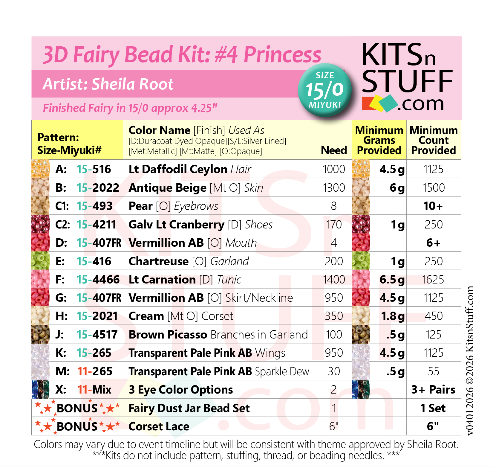 Fairy<BR><B>Size 15/0 x4 Colors<BR>Bead Kits</B> - Image 9
