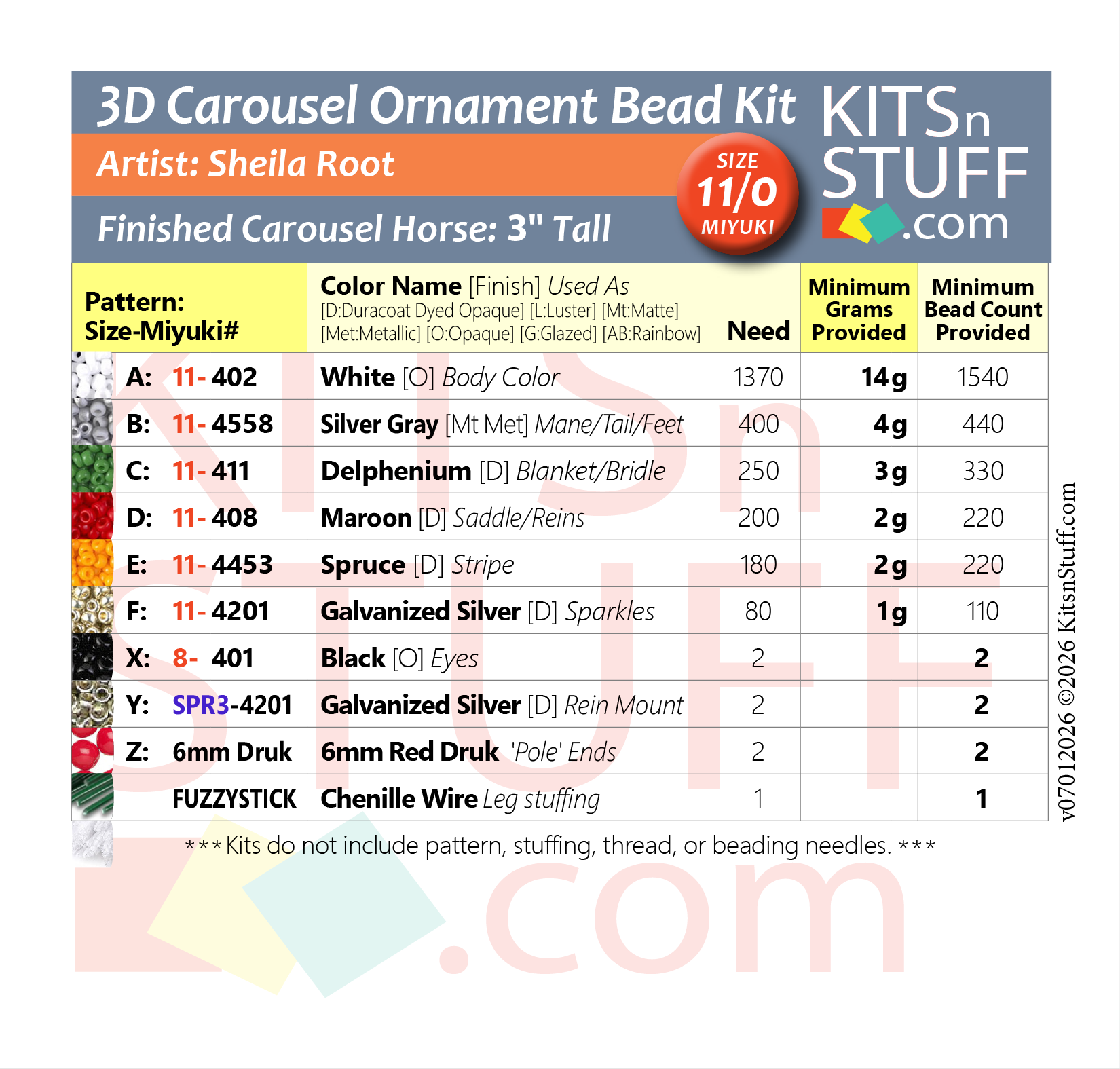 Carousel Horse Ornaments<BR>2 Colors Options<BR><B>Size 15/0 & 11/0<BR>Bead Kits</B> - Image 4