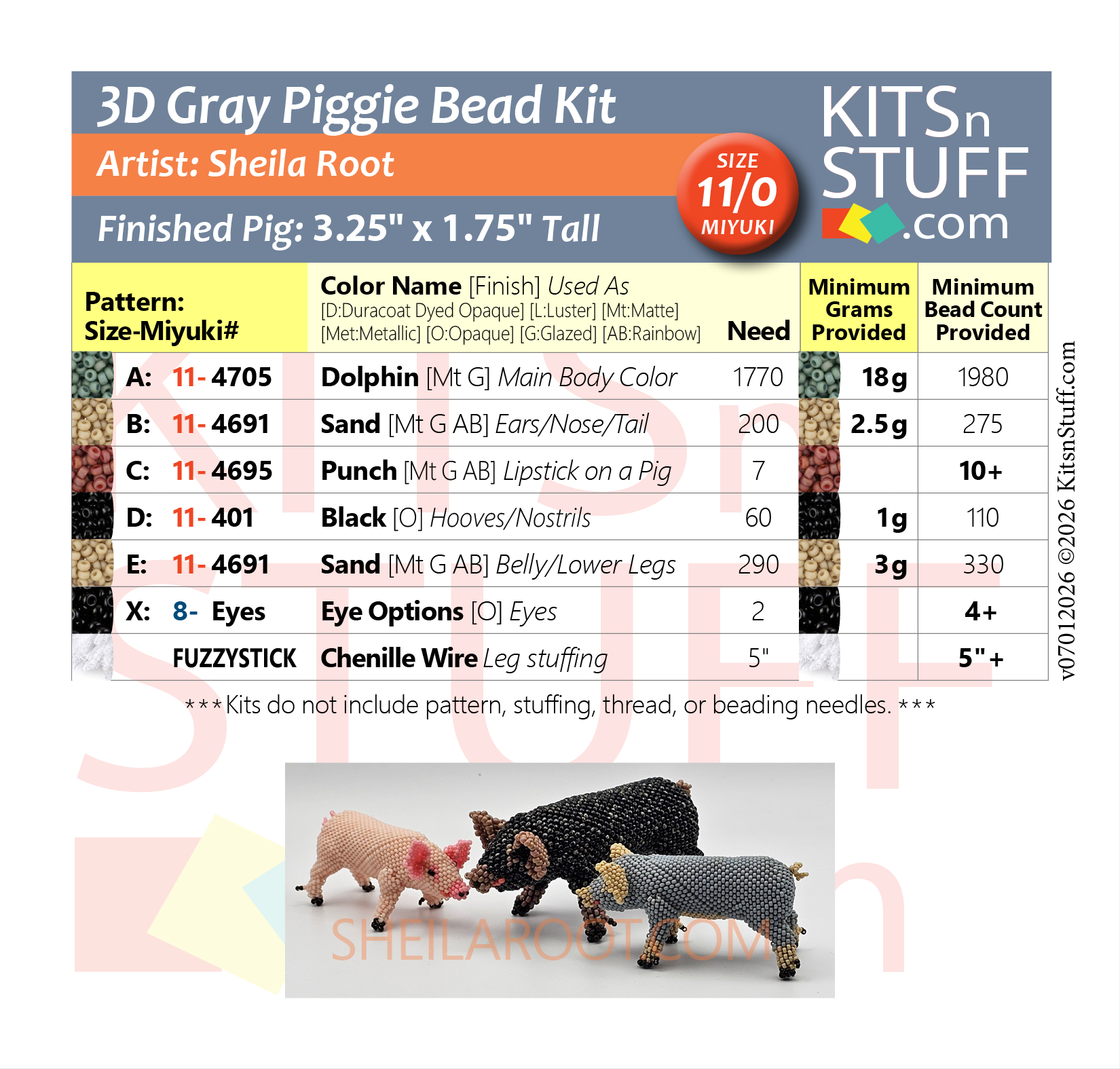 Pigs!<BR><B>Size 15/0 & 11/0<BR>Bead Kits</B> - Image 7