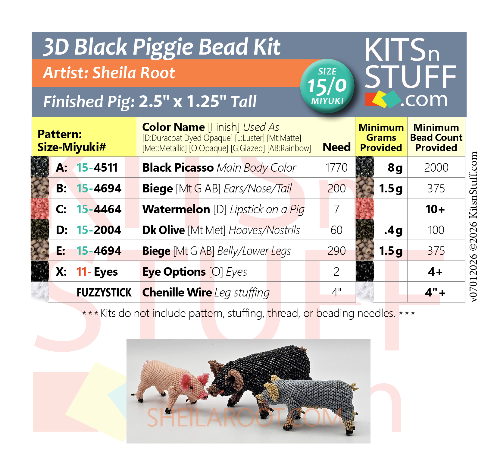 Pigs!<BR><B>Size 15/0 & 11/0<BR>Bead Kits</B> - Image 11