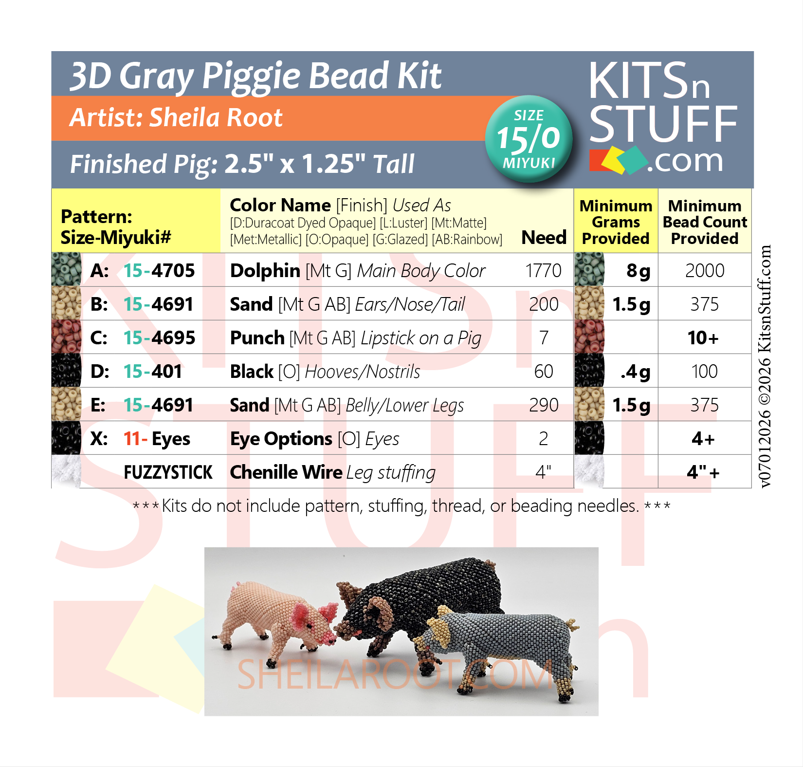 Pigs!<BR><B>Size 15/0 & 11/0<BR>Bead Kits</B> - Image 13
