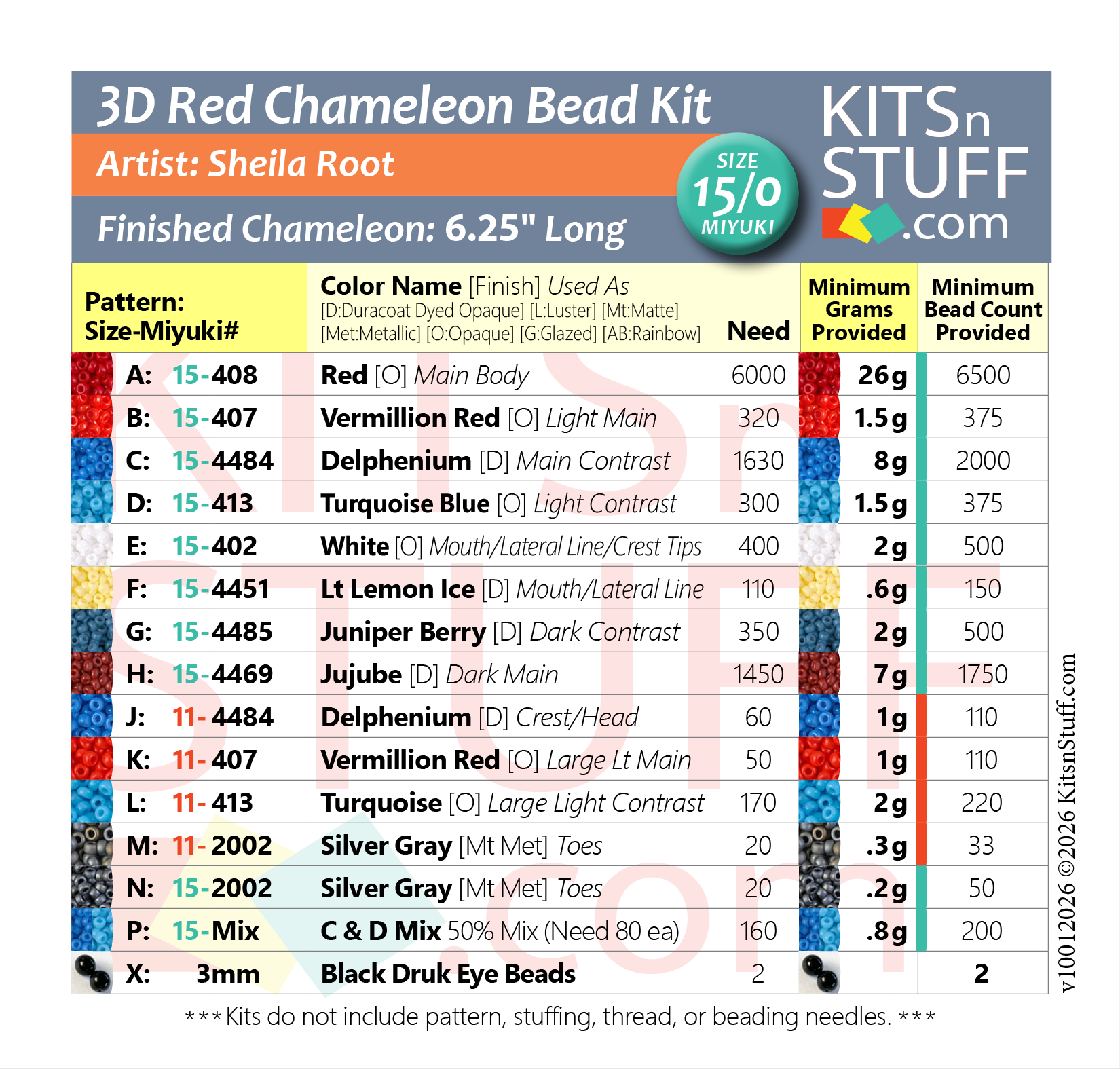 Chameleons! <br>15/0 Bead Kits - Image 3