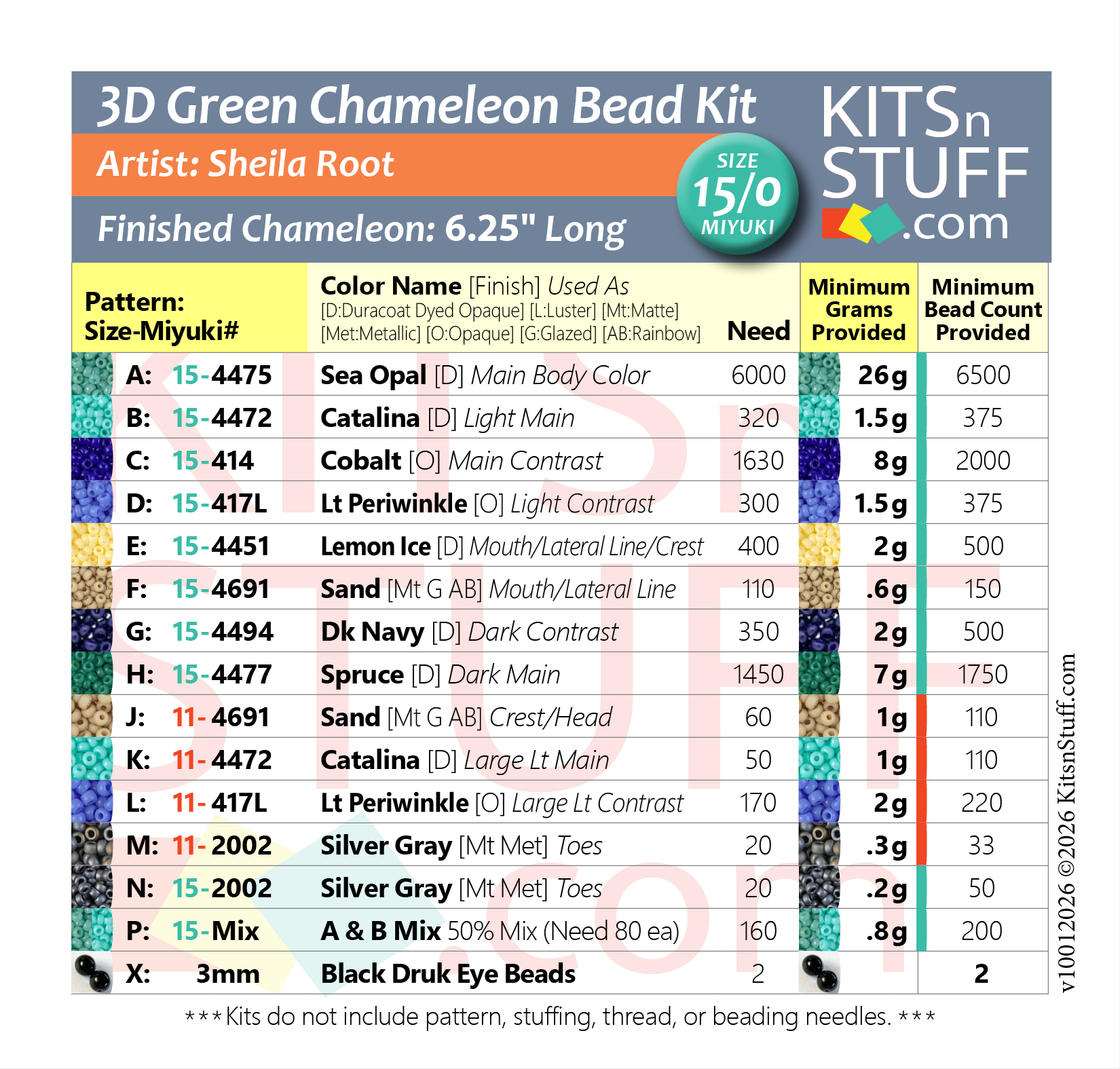 Chameleons! <br>15/0 Bead Kits - Image 5